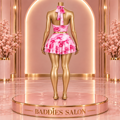 Baddie Blossom – Floral Halter & Mini Skirt Set