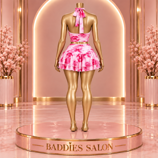 Baddie Blossom – Floral Halter & Mini Skirt Set