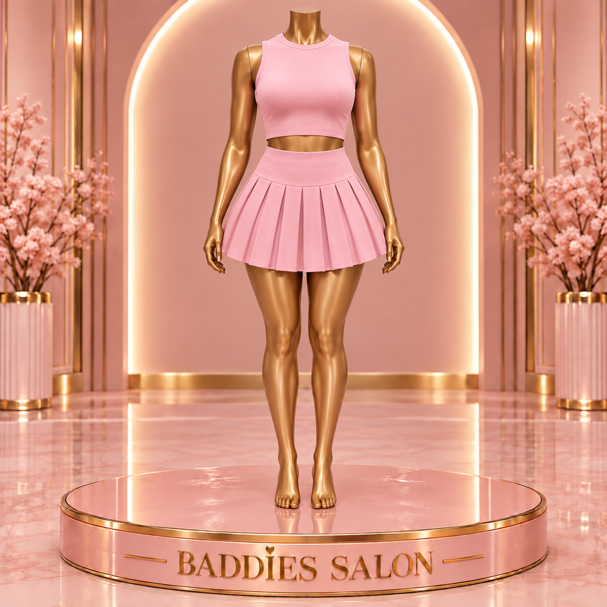 Pretty in Pink – Pleated Mini Skirt Set