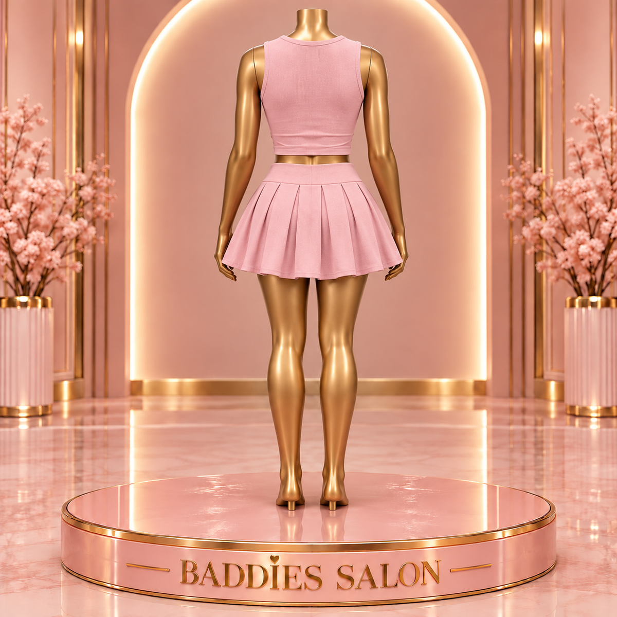 Pretty in Pink – Pleated Mini Skirt Set