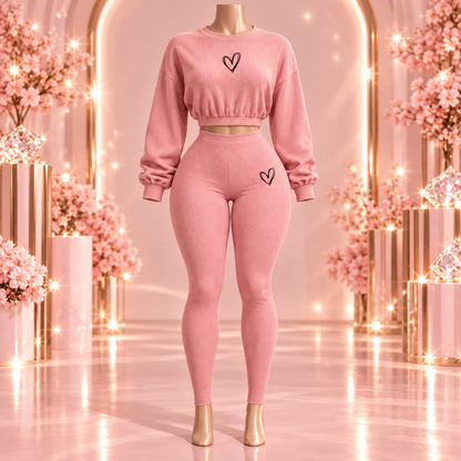 Blush Heart Ribbed Lounge Set